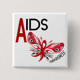 AIDS / HIV Butterfly 3 Awareness 15 Cm Square Badge
