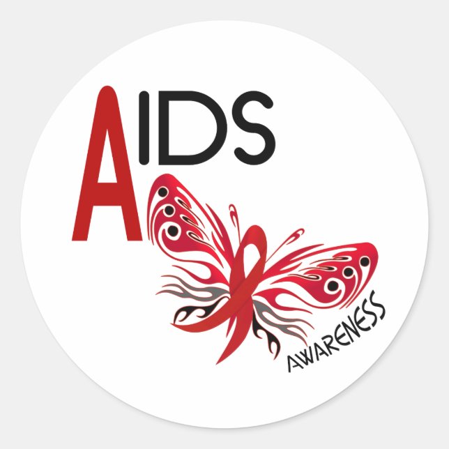 AIDS / HIV Butterfly 3 Awareness Classic Round Sticker (Front)