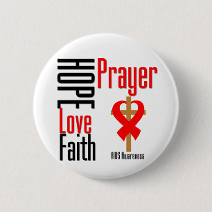 AIDS Hope Love Faith Prayer Cross 6 Cm Round Badge