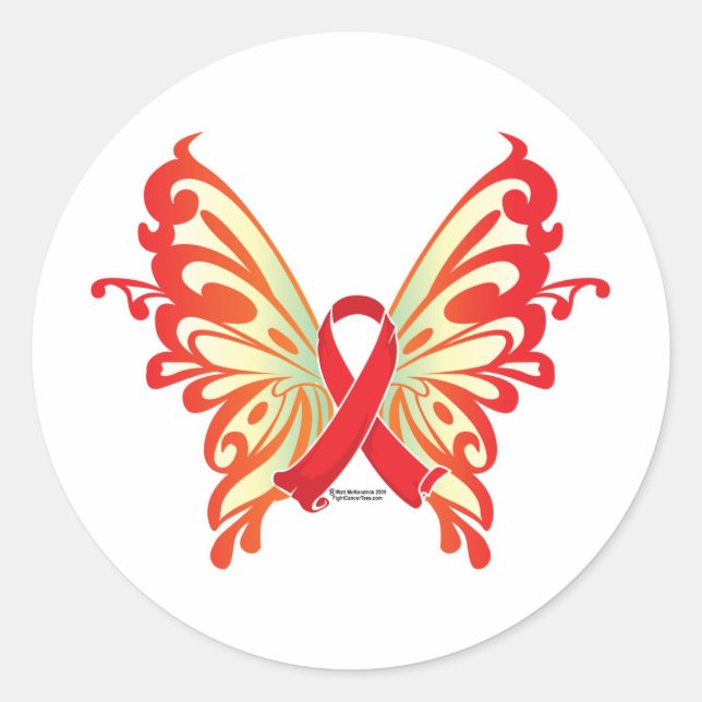 AIDS Ribbon Butterfly Classic Round Sticker (Front)