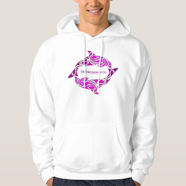 Aihe (Dolphins) Hoodie or Tee - Pink on White (Front)