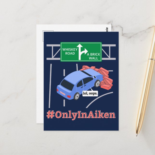 Aiken, SC, Brick Wall Meme Postcard (Front/Back In Situ)