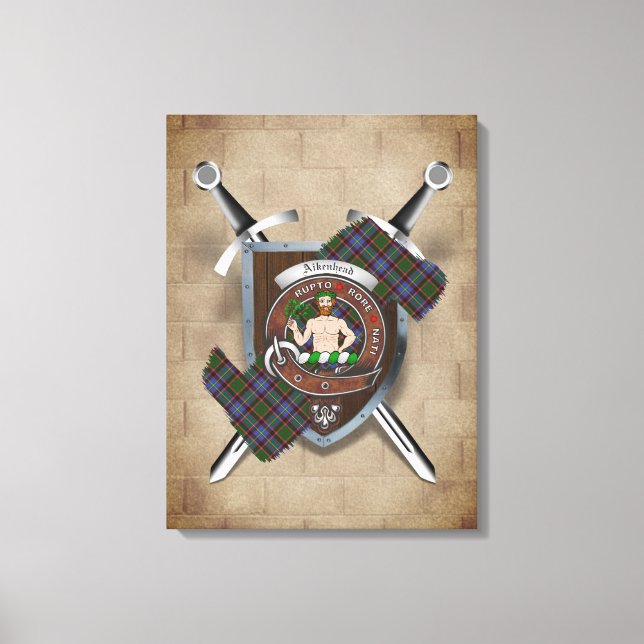 Aikenhead Clan Badge Crossed Swords Canvas Print (Front)