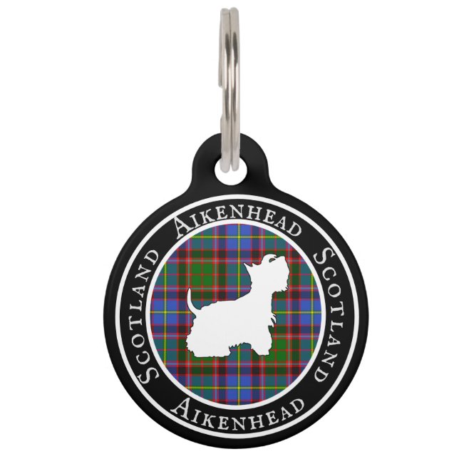 Aikenhead Tartan & Scottie Dog Personalised  Pet Tag (Front)