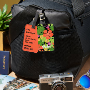Ailani Hawaiian Hibiscus Tropical - Orange Luggage Tag