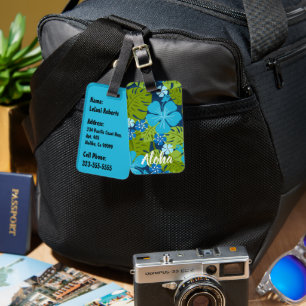 Ailani Hawaiian Hibiscus Tropical - Turquoise Luggage Tag