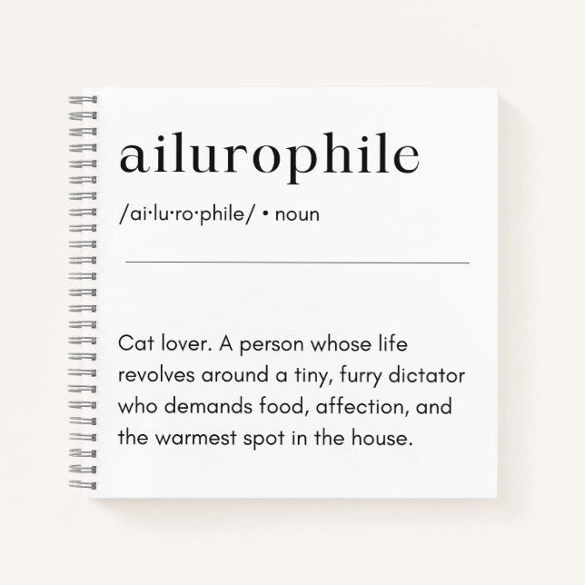 Ailurophile Definition - Cat Lover Notebook (Front)