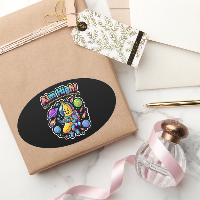 Aim High! – Banana Astronaut Adventure Oval Sticker (Gifting)