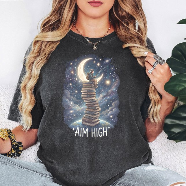 Aim High Book Lover Space Fishing T-Shirt (Creator Uploaded)
