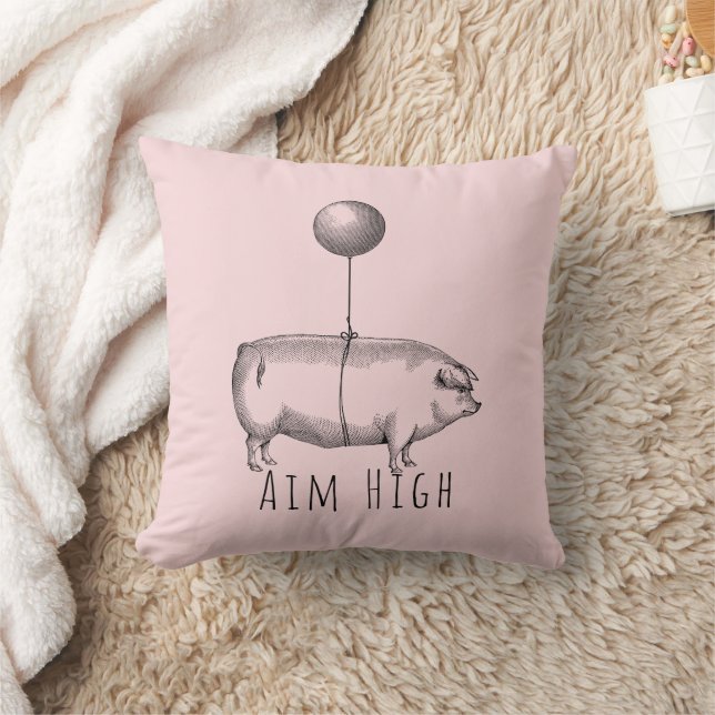 Aim High Cute Pig and Balloon Inspirational Cushion (Blanket)
