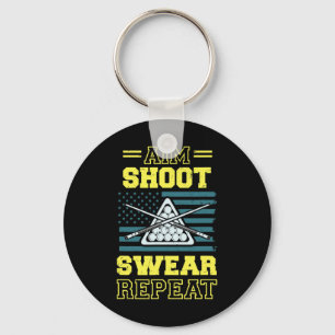Aim Shoot Swear Repeat Billiards Pool Table Americ Key Ring