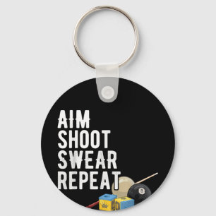 Aim Shoot Swear Repeat Pool 8-Ball Billiard Funny Key Ring