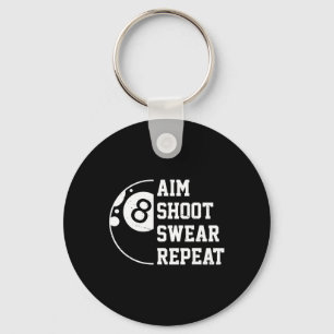 Aim Shoot Swear Repeat Pool Billiard Snooker Chalk Key Ring