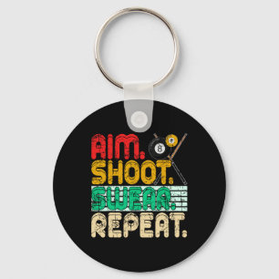 Aim Shoot Swear Repeat Retro Snooker Gift Billiard Key Ring
