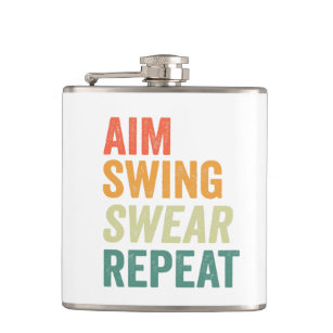 Aim Swing Swear Repeat Funny Golfing Vintage  Hip Flask