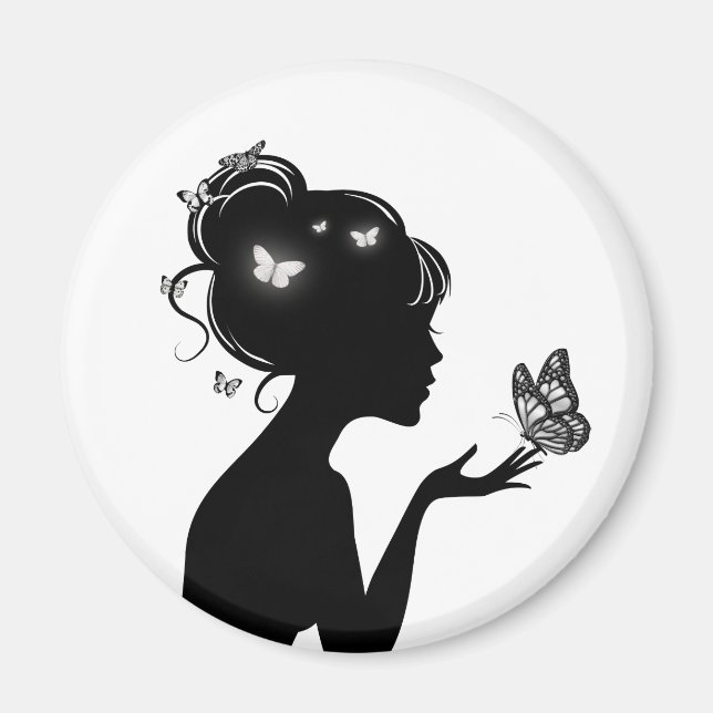 Aimant La femme papillons blancs Magnet (Front)