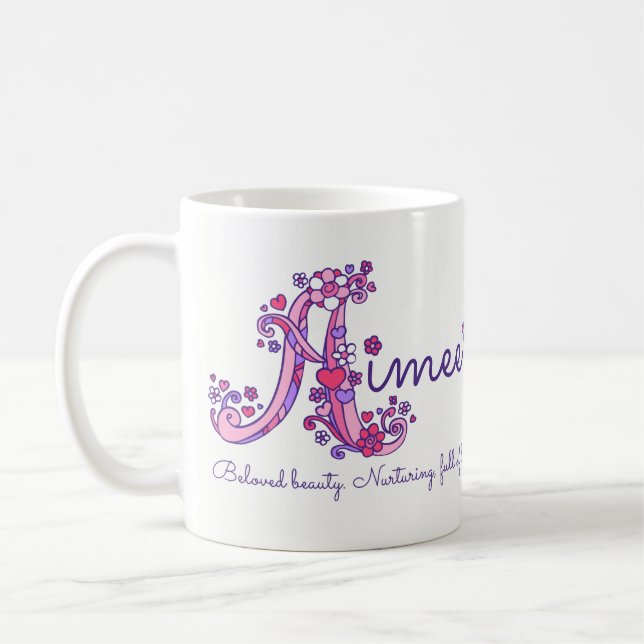 Aimee name meaning decorative A monogram mug (Left)