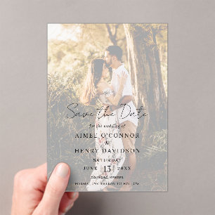 Aimee Rustic Script Modern Wedding Save the Date Acrylic Invitations