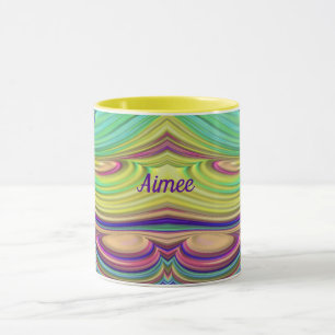 AIMEE ~ Zany 3D ~ Pink Green Indigo Yellow Mug