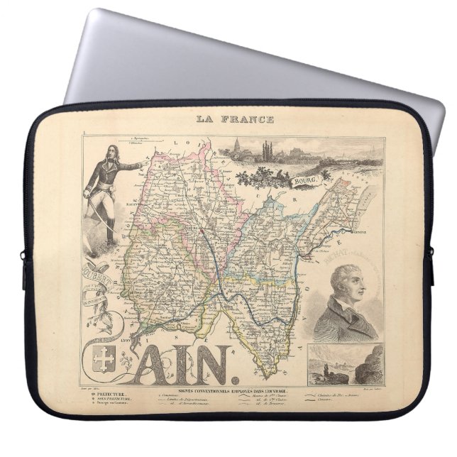 Ain Department France 1858 Alexandre Vuillemin Map Laptop Sleeve (Front)