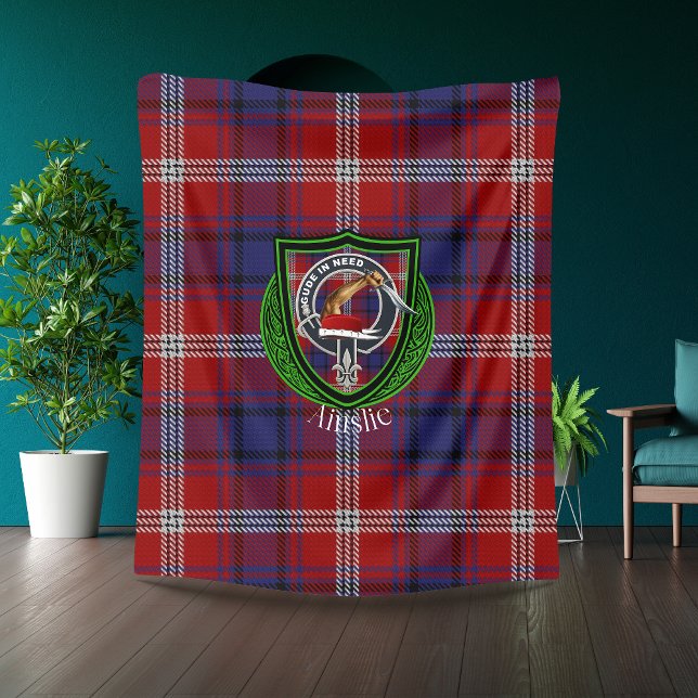 Ainslie Scottish Clan Tartan & Crest Fleece Blanket (Creator Uploaded)