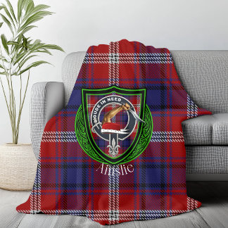 Ainslie Scottish Clan Tartan & Crest Fleece Blanket