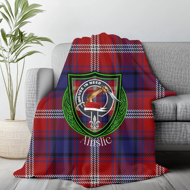 Ainslie Scottish Clan Tartan & Crest Fleece Blanket (Creator Uploaded)
