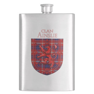 Ainslie Tartan Scottish Plaid Lion Rampant Hip Flask