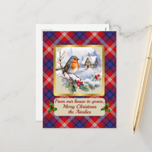 Ainslie Tartan w/Robin Personalised   Holiday Postcard