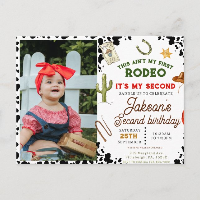 Ain't My First Rodeo Cowboy photo 2nd Birthday Postcard (Front)