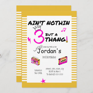 Ain't Nothin But A 3 Thang Invitation Pink