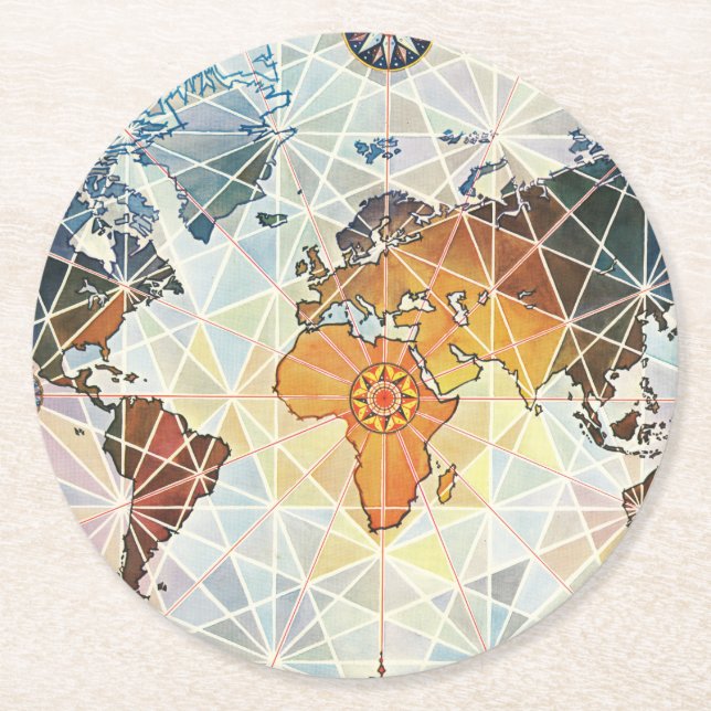 Air Afrique Map of the World Round Paper Coaster (Front)