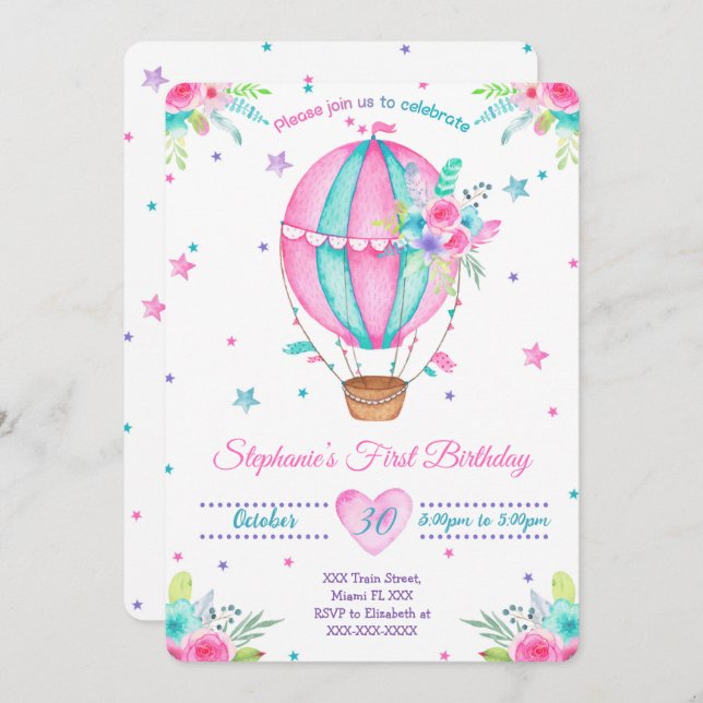 Air Ballon Birthday Invitations (Front/Back)