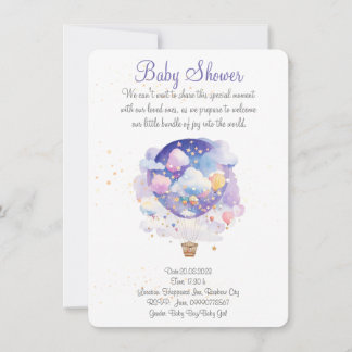 Air balloon baby shower invitation. New Baby party Save The Date