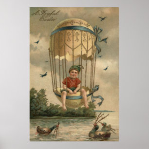 Air Balloon Easter Coloured Painted Egg Duck Poster