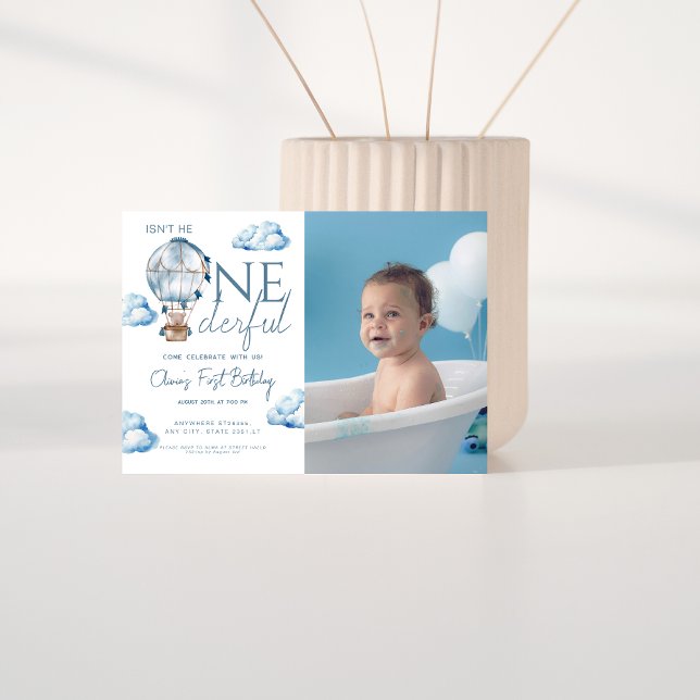 Air Balloon Isn't he Onederful photo Birthday Invitation (Creator Uploaded)