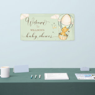 Air Blue Boy Teddy Bear Baby Shower Welcome Banner