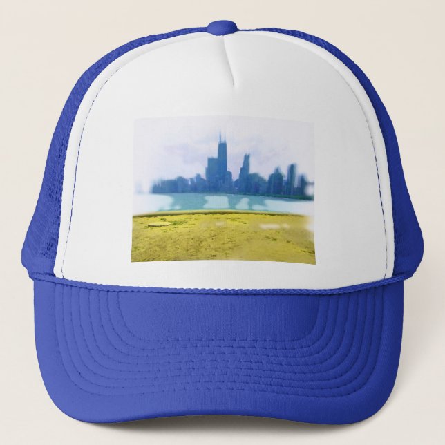 Air Brushed Chicago Skyline Art Trucker Hat (Front)
