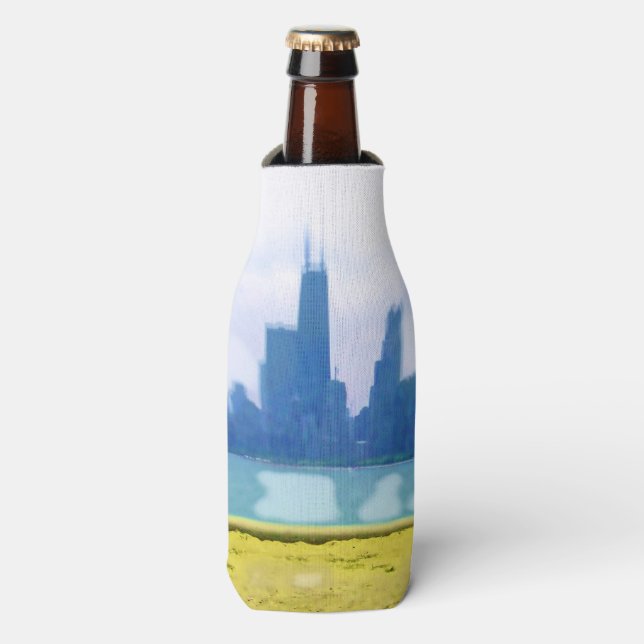 Air Brushed Chicago Skyscrapers Bottle Cooler (Bottle Front)
