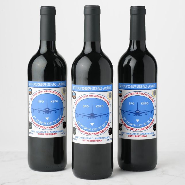 Air Captain's Birthday. Funny, Fully Customisable Wine Label (Bottles)