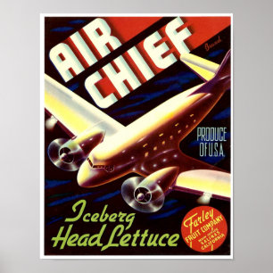 Air Chief Brand Iceberg Lettuce Crate Label Lehman Poster