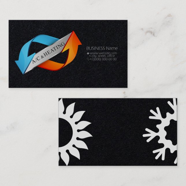 Air conditioning arrows sun and snowflake business business card (Front/Back)
