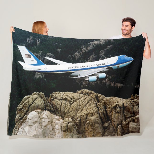 AIR FORCE 1 OVER Mt.  RUSHMORE Fleece Blanket (In Situ)