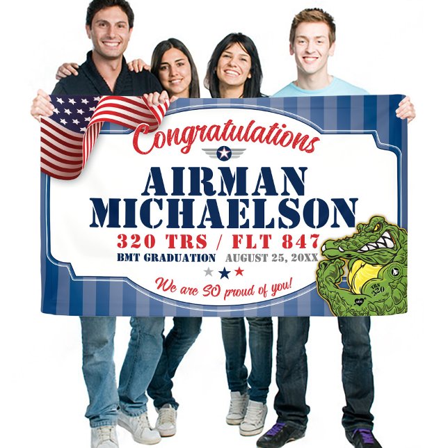 Air Force Graduation 320 TRS Gators Mascot 3x5' Banner (320 TRS Gators Mascot US Air Force BMT Basic Military Training Graduation Vinyl Banner, Proud Mom)