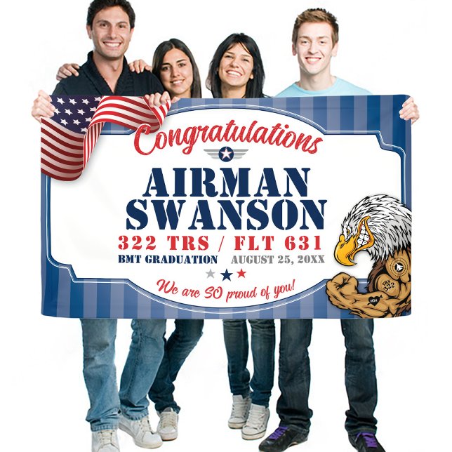 Air Force Graduation 322 TRS Eagles Mascot 3x5' Banner (322 TRS Eagles Mascot US Air Force BMT Basic Military Training Graduation Vinyl Banner, Proud Mom)
