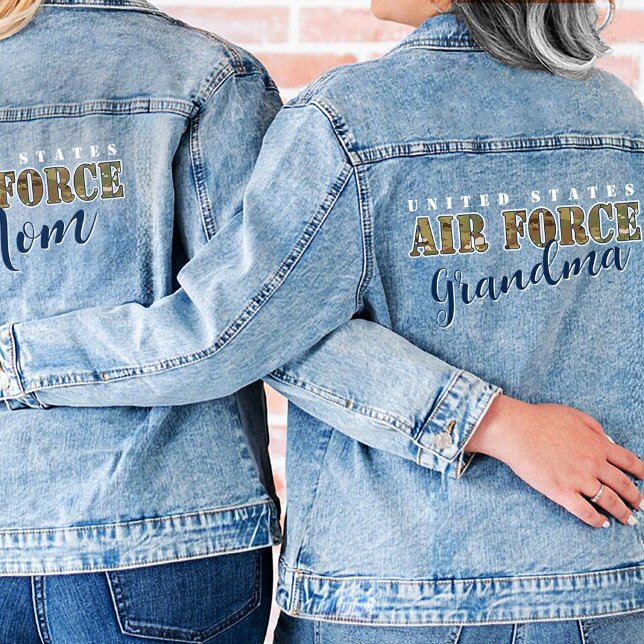 Air Force Grandma Gift I Military Camouflage USAF  Denim Jacket (Matching military family Air Force proud Grandma camouflage trendy denim jacket gift BMT graduation)