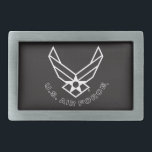 Air Force Logo - Black Belt Buckle<br><div class="desc">This design features the iconic Air Force logo set against a striking blue background. Its clean and patriotic look embodies the honour,  pride,  and tradition of the United States Air Force,  making it ideal for showcasing support and appreciation for military service.</div>