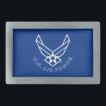 Air Force Logo - Blue Belt Buckle<br><div class="desc">This design features the iconic Air Force logo set against a striking blue background. Its clean and patriotic look embodies the honour,  pride,  and tradition of the United States Air Force,  making it ideal for showcasing support and appreciation for military service.</div>