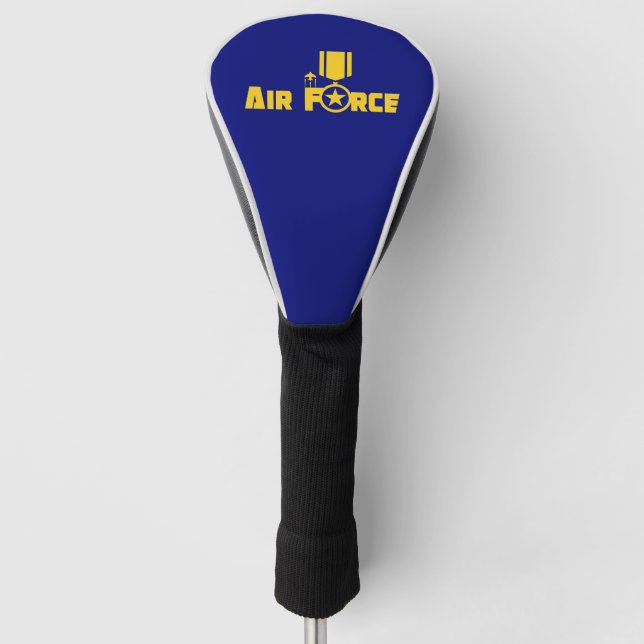 Air Force Military Star Medal Aircraft Blue Gold Golf Head Cover (Front)