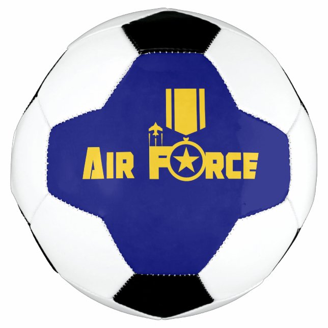 Air Force Military Star Medal Aircraft Blue Gold Soccer Ball (Front)
